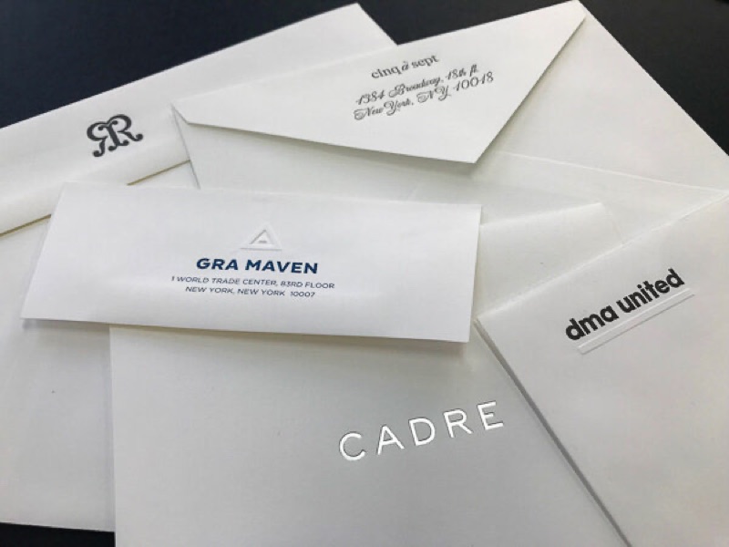 Assorted branded letterpress envelopes