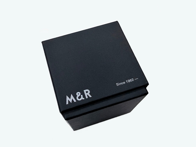 Black paper packaging box with white ink