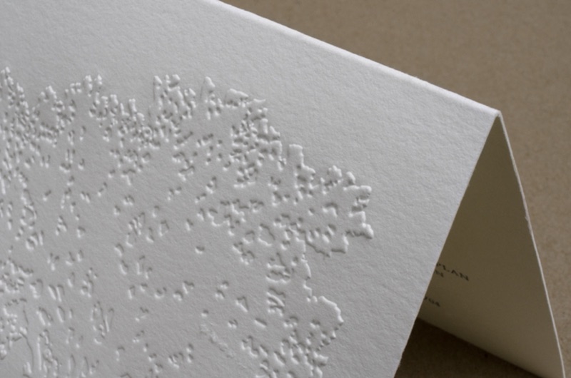 Folded card with blind-embossed dot map pattern