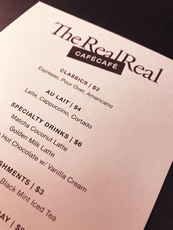 Café menu for The RealReal