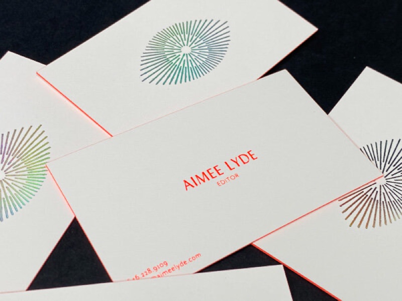 Letterpress business card with fluorescent painted edge