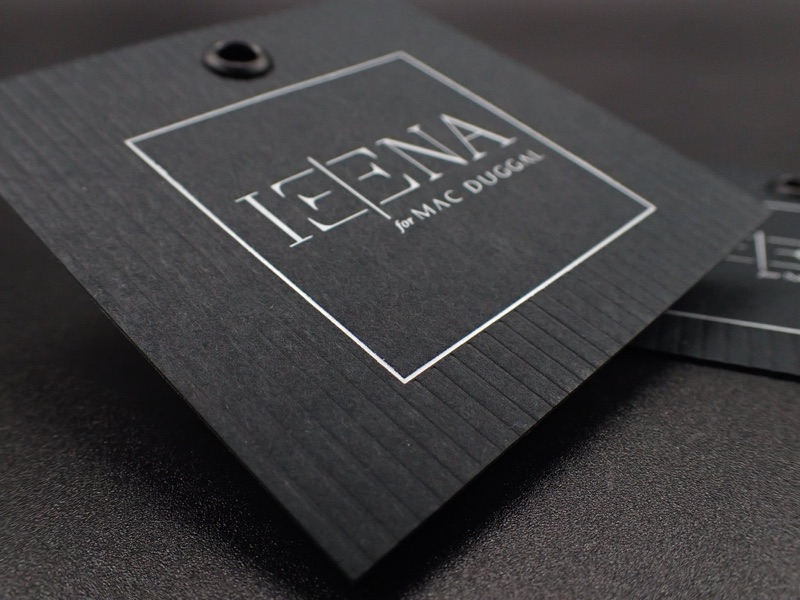 Foil deboss black paper hang tags with eyelet
