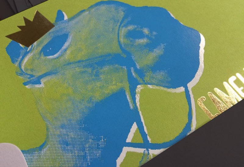 Foil stamped invitation with halftone artwork