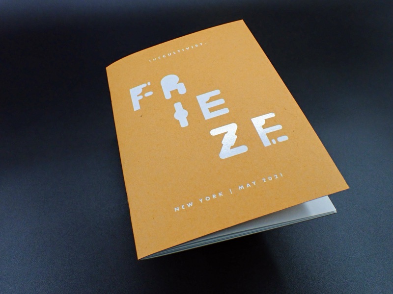 Frieze New York booklet with stencil-cut cover on ochre stock