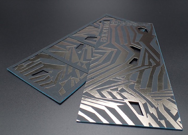 Gunmetal foil pattern notecards on deep blue stock