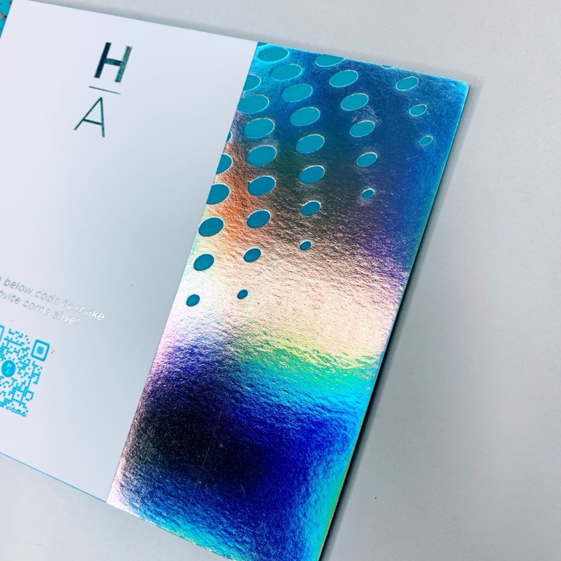 Mitzvah monogram card with holographic foil dots