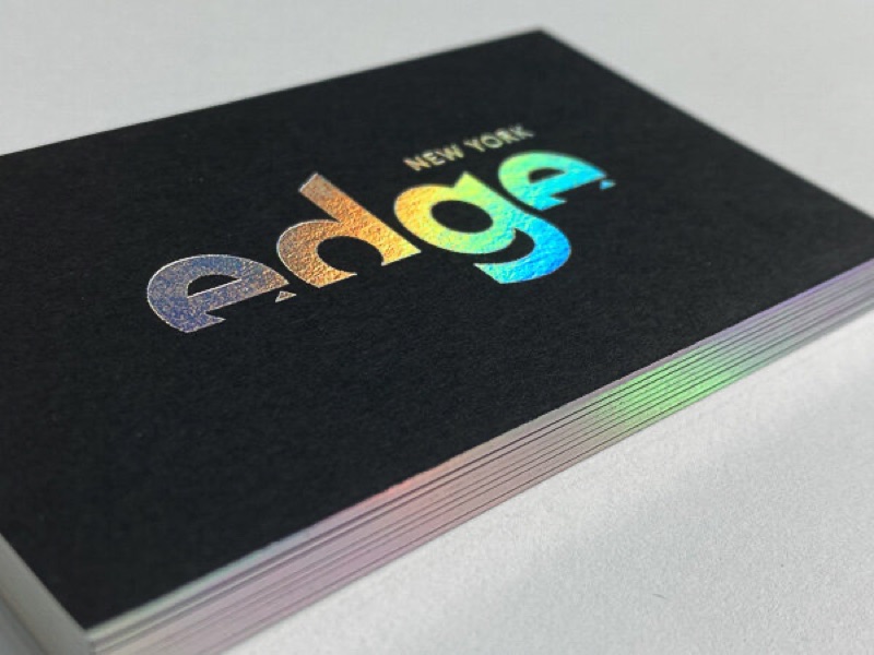 Holographic gilded edge on black business card