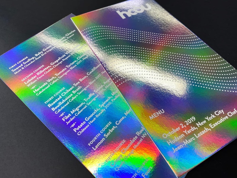Holographic paper white ink menu