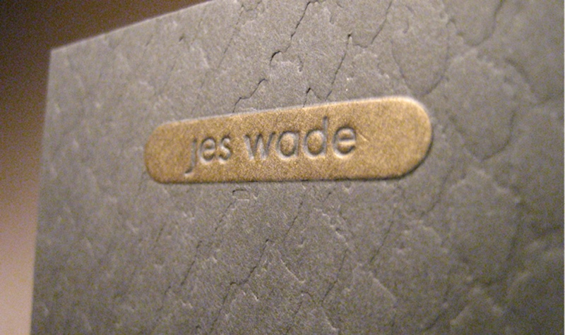 Jes Wade kraft card with debossed gold foil plaque