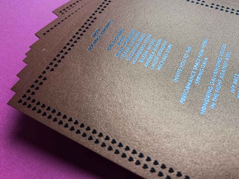 Letterpress event invitation on metallic copper paper