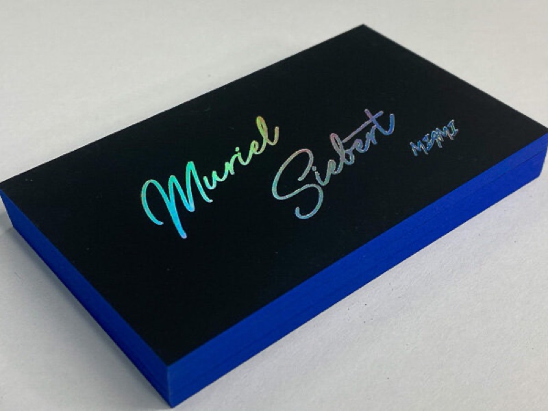 Matte black business card with a bright colored edge