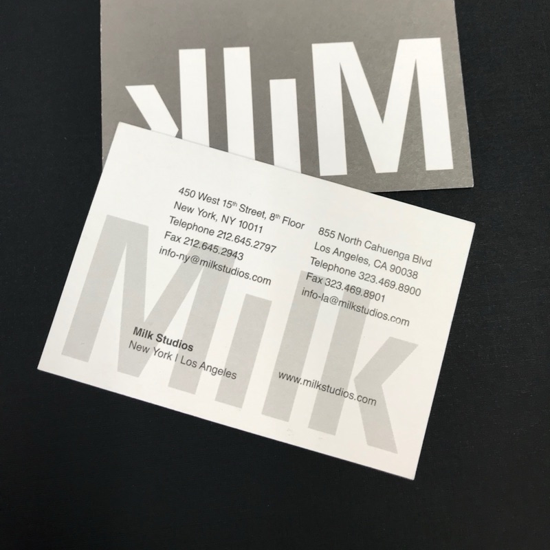 Milk Studios offset business cards with oversized type