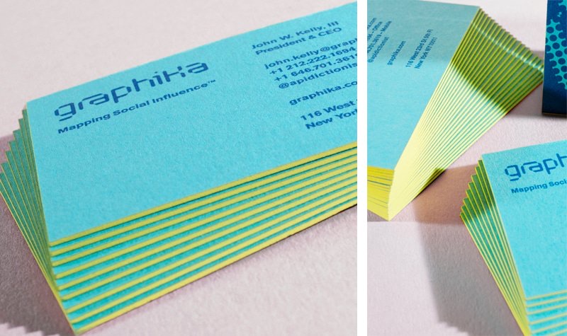 Stack of business cards with neon painted edges