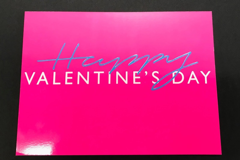 Neon pink valentine card gloss laminate pms