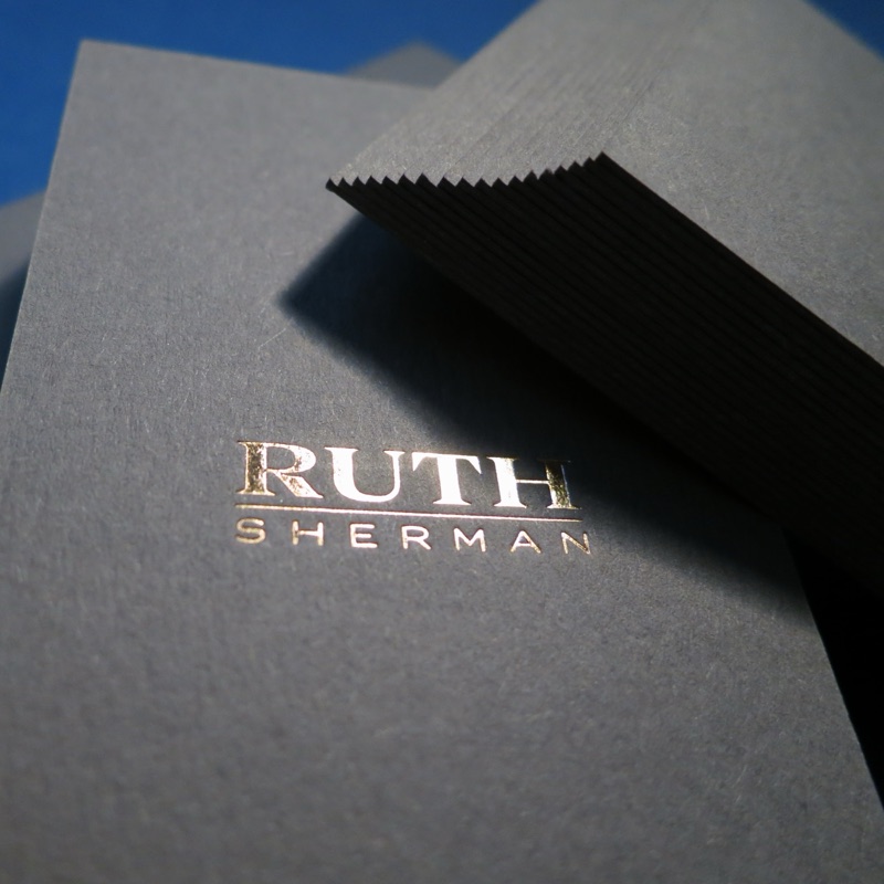 Copper foil on gray business card