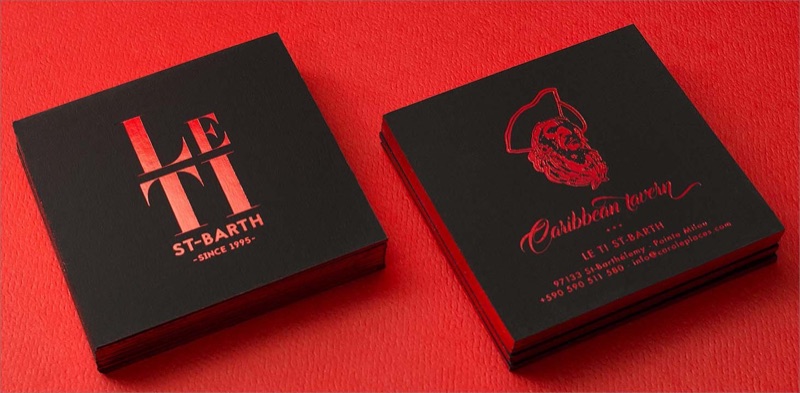 Square die-cut black business cards