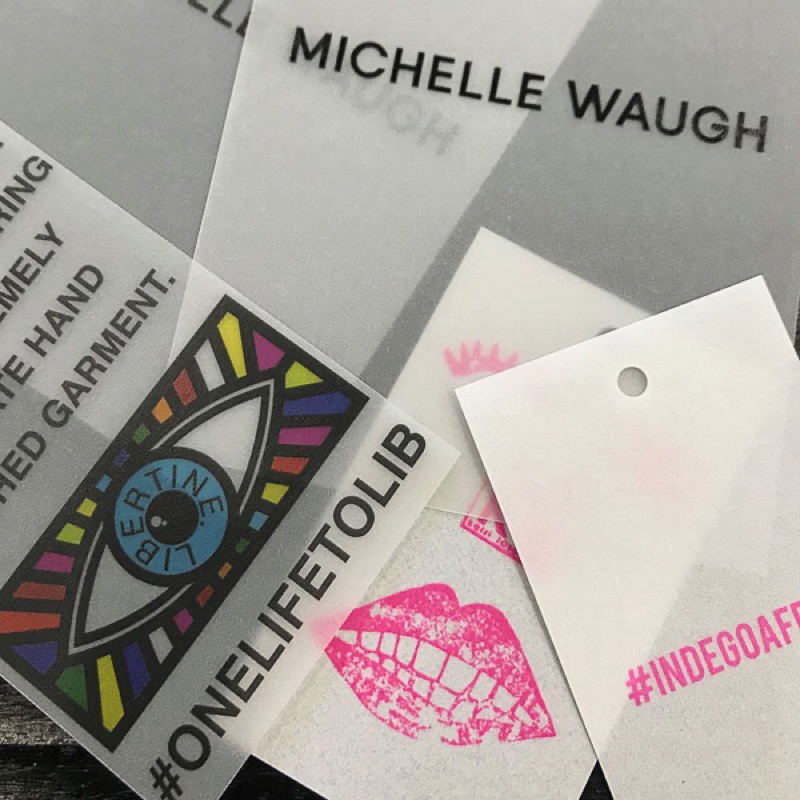 Translucent hang tags over product