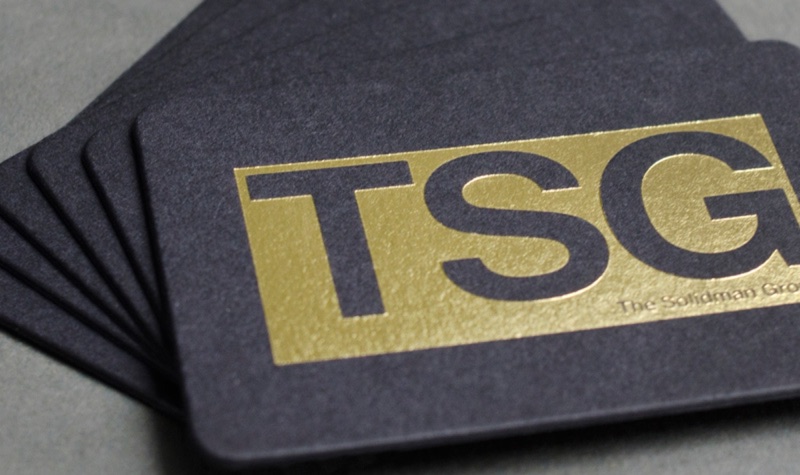 TSG metallic gold block on charcoal cards