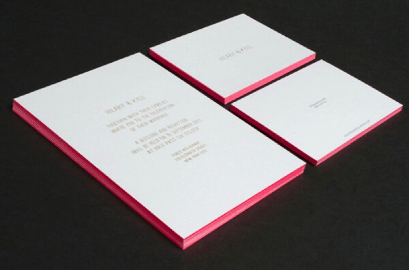 Wedding invitation suite with pink painted edges