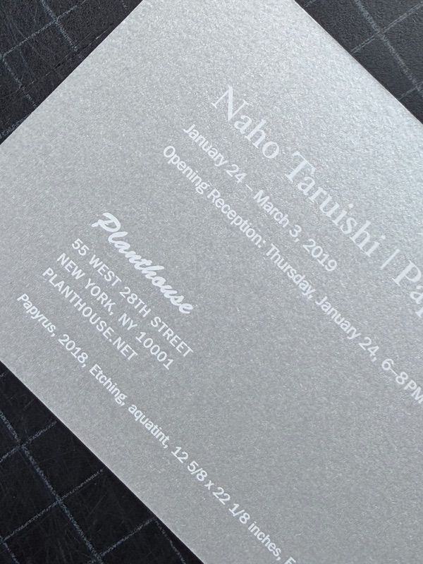 White ink on silver metallic paper